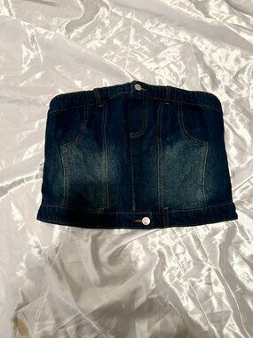 Forever 21 Dark-Wash Denim Strapless Tube Top (L) 100% Cotton Streetwear